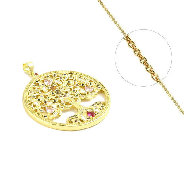 Halskette und Anhänger mit Herzanhänger und Lebensbaum, besetzt mit rosa Zirkonia