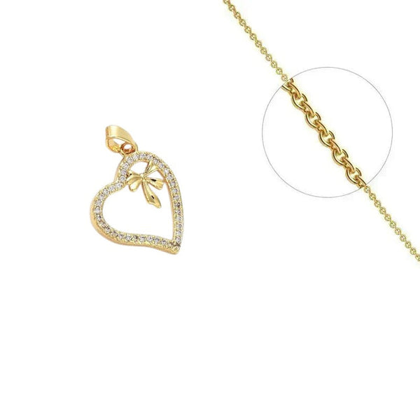 Goldkette mit Herz- und Bandanhänger, besetzt mit Zirkonia