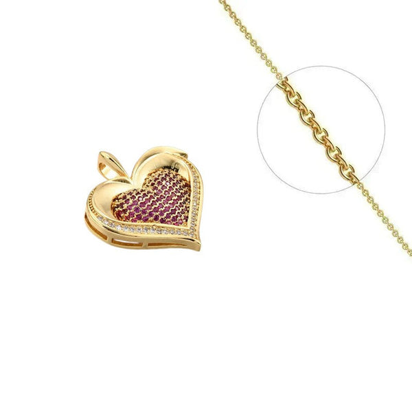 Goldkette und rosa Herzanhänger mit eingefassten Zirkoniasteinen