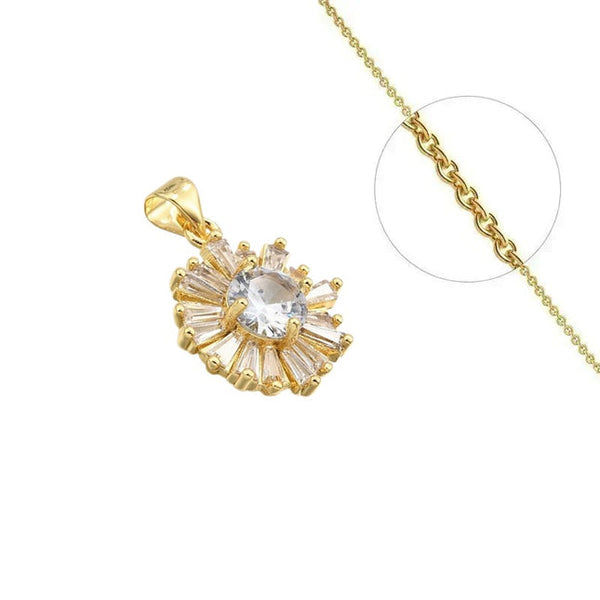 Goldkette und Blumenanhänger mit eingefassten Zirkoniasteinen