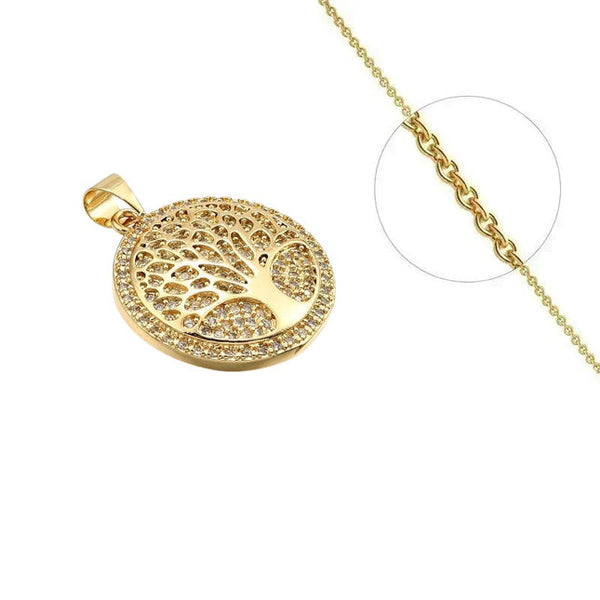 Goldkette und Lebensbaum-Anhänger mit eingefassten Zirkoniasteinen