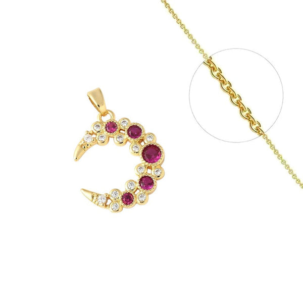 Roter Mondanhänger und Halskette mit Zirkonia