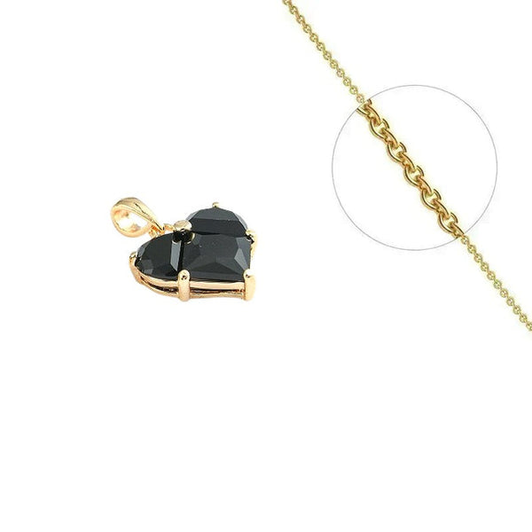Goldkette und Herzanhänger mit einem eingefassten schwarzen Zirkonia