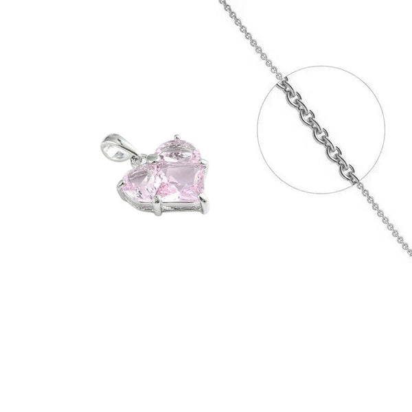 Rhodinierte Halskette und Herzanhänger mit einem eingefassten rosa Zirkonia