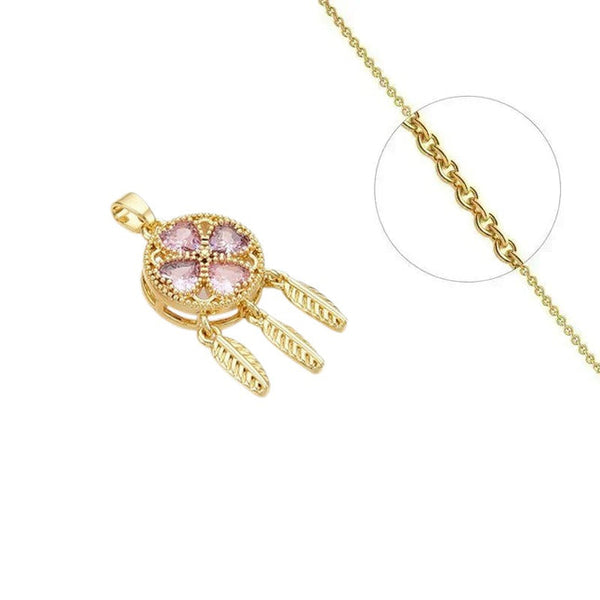Goldkette und Lebensbaum-Anhänger mit rosa Zirkonia-Besatz
