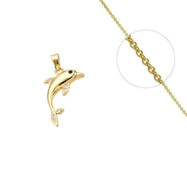 Goldkette und Delfinanhänger mit eingefassten Zirkoniasteinen