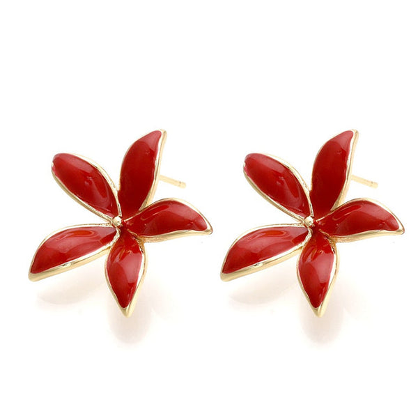 Rote Emaille-Blumenohrringe