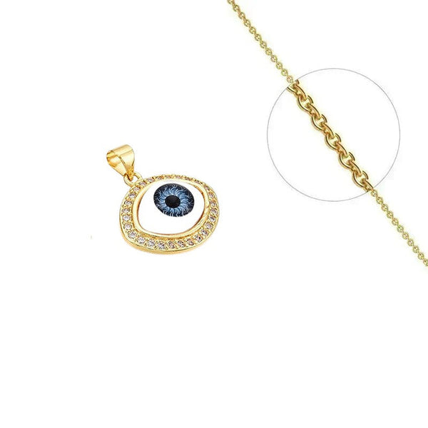 Goldkette und orientalischer Augenanhänger, verziert mit eingefassten Zirkoniasteinen