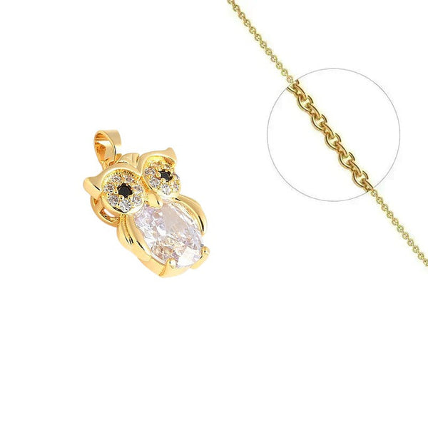 Goldkette und Eulenanhänger mit eingefassten Zirkoniasteinen
