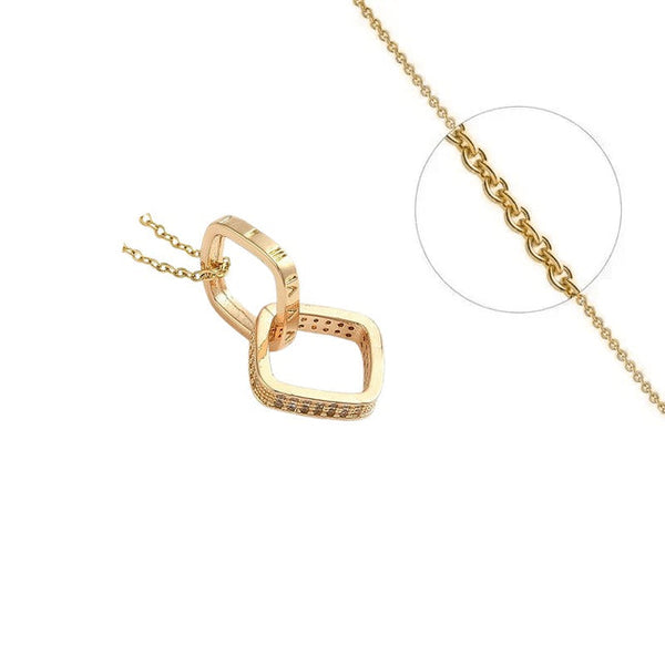 Ineinandergreifende Halskette mit quadratischer Kette und Anhänger mit eingefassten Zirkoniasteinen