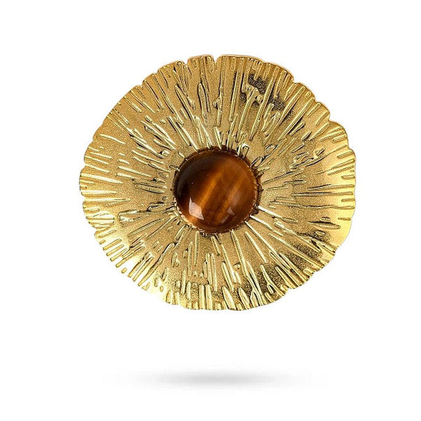 Women's rings stainless steel natural tiger's eye stone