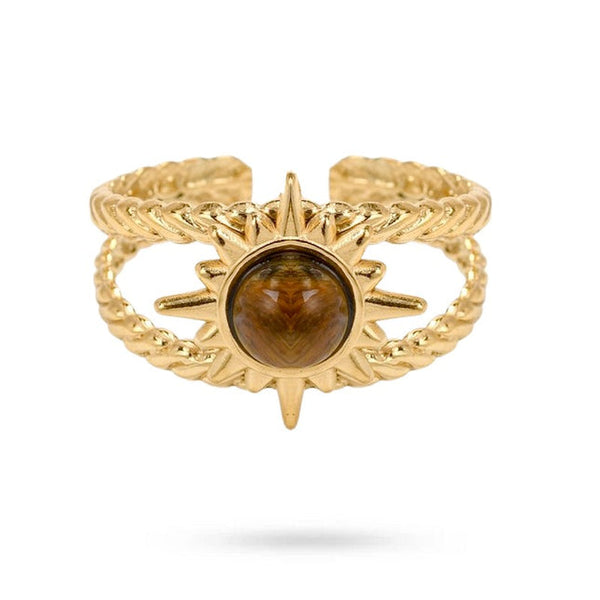 Women's rings stainless steel sun natural stone tiger's eye
