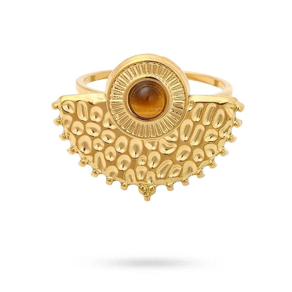 Women's rings stainless steel crown natural stone tiger's eye