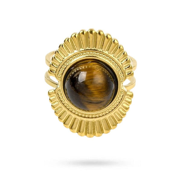 Women's rings stainless steel oval natural tiger's eye stone