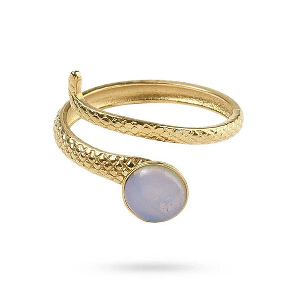 Women's rings stainless steel snake natural stone opal
