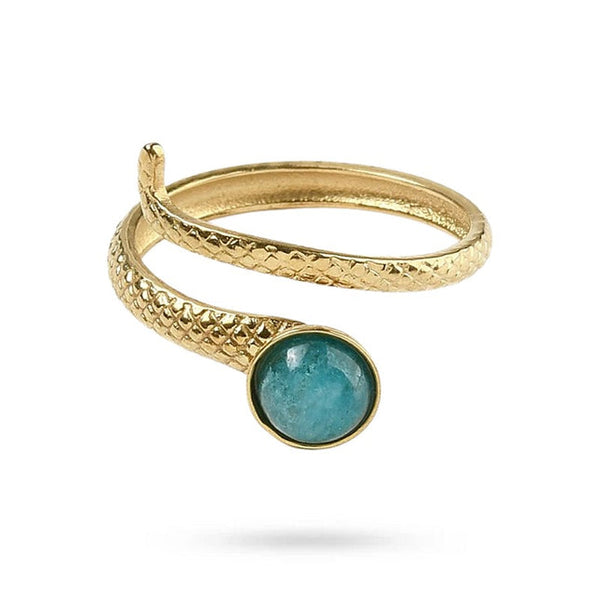Women's rings stainless steel snake natural stone amazonite