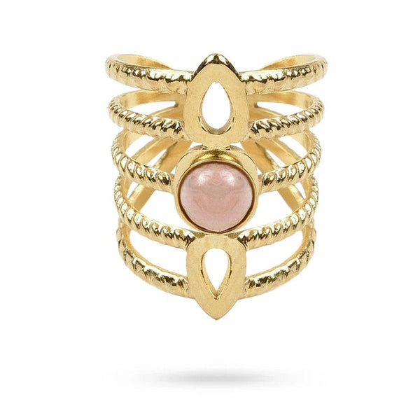 Women's rings stainless steel natural rhodonite stone