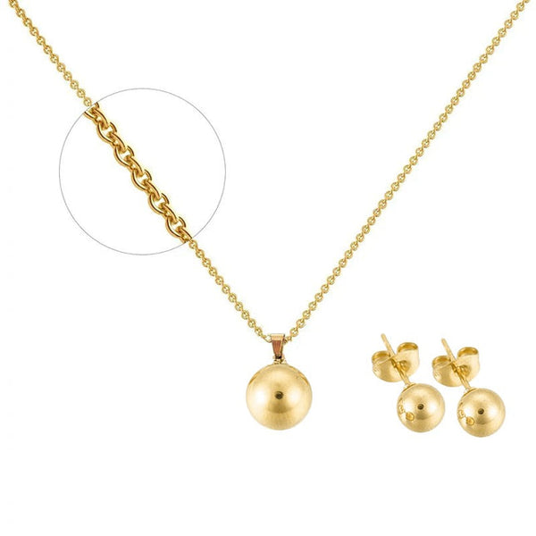 Edelstahl-Set mit Halskette und Ohrringen - Goldfarben - Kugel