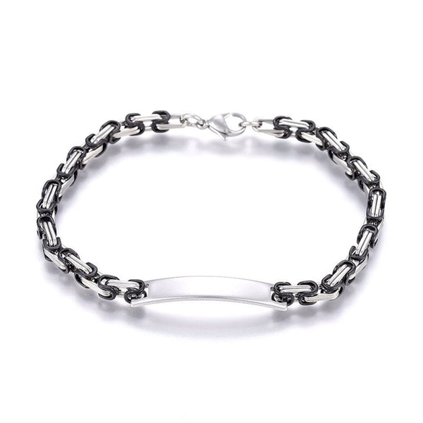 Two-tone black and silver stainless steel curb chain bracelet