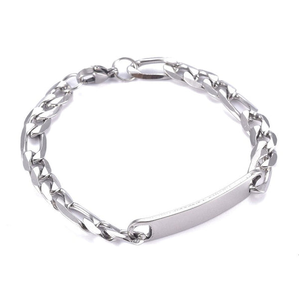 Stainless steel curb chain bracelet with engraving plate