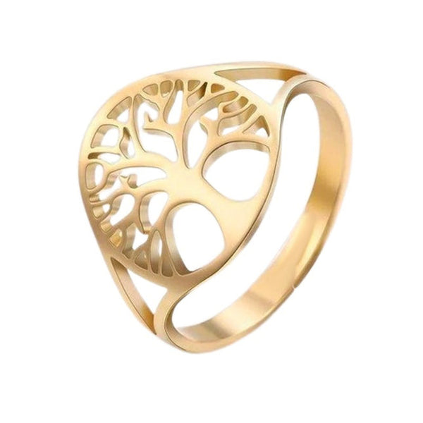 Luxuriöser goldener Lebensbaumring aus Edelstahl