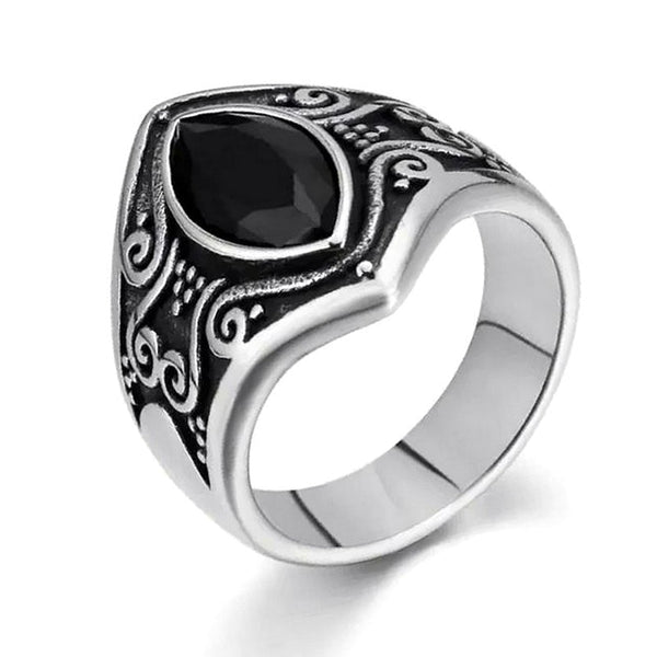 Edelstahl Siegelring Silber oval schwarz