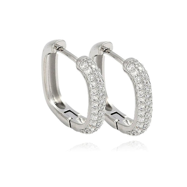 Boucles d'oreilles rhodiées Créoles carrées zirconiums blanc