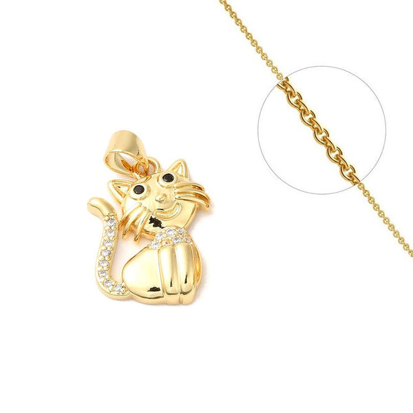 Kleine Katzenkette und Anhängerhalskette mit CZ-Diamant