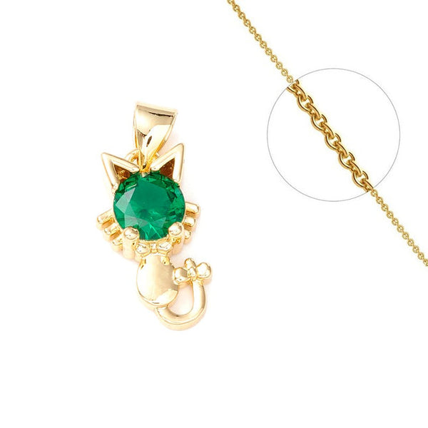 Kleine Katzenkette und Anhängerhalskette mit grünem CZ-Diamanten