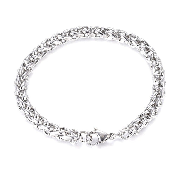 Stainless steel curb chain bracelet with interlaced mesh