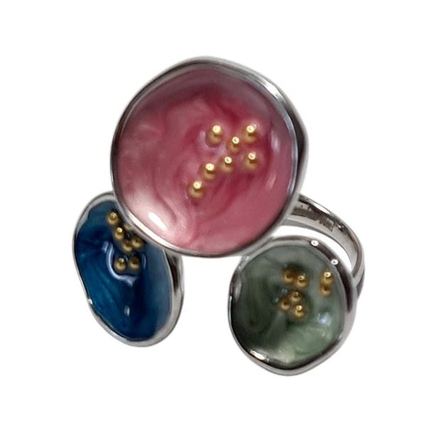 Grüner Emaille-Edelstahlring mit 3 Blütenblättern