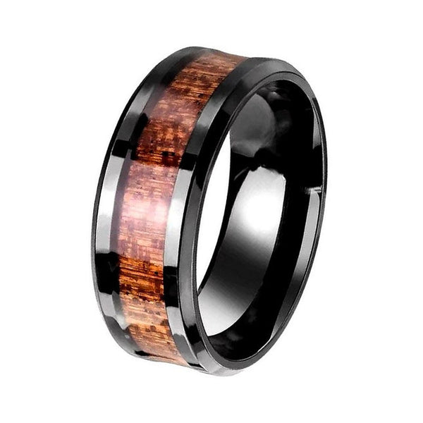 Edelstahlring mit schwarzem Ehering und braunem Mittelband