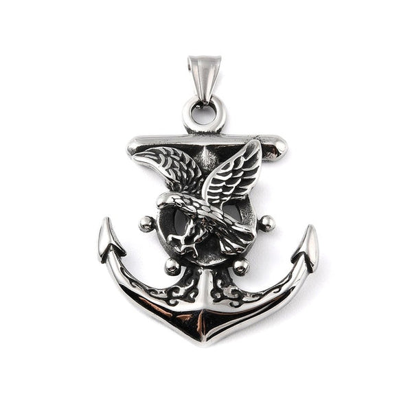 316 Stainless Steel Gothic Rock or Biker Pendant - Navy Ink Eagle
