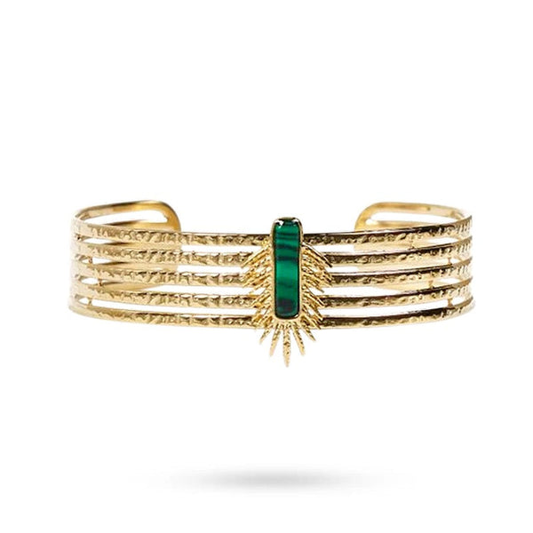 Women's bracelet - Elodie bangle stainless steel natural malachite stones