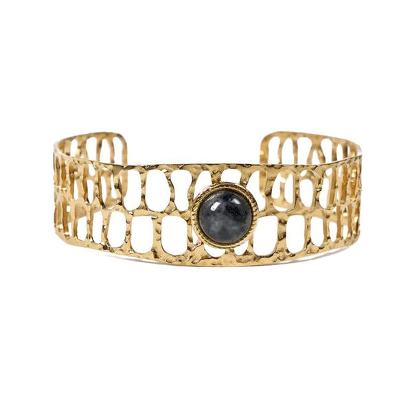 Women's bracelet - Marie bangle stainless steel natural labradorite stones