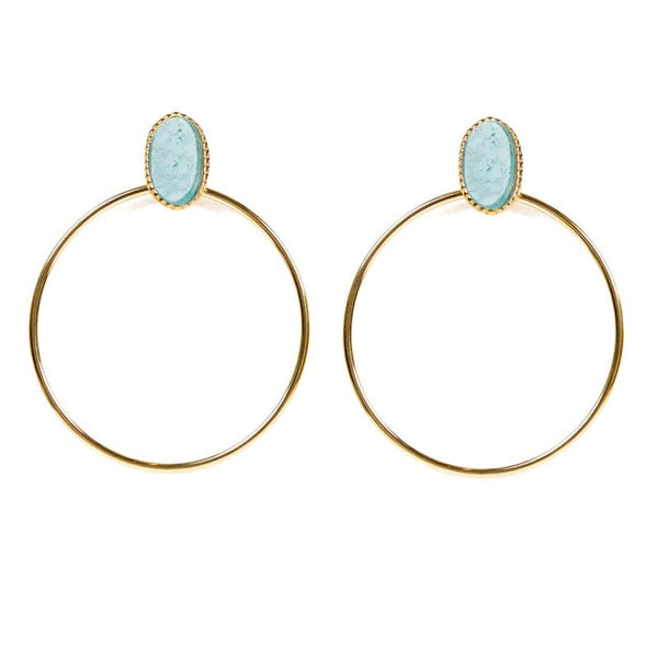 Rihanna stainless steel drop earrings with natural amazonite stones