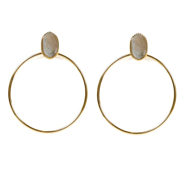 Rihanna stainless steel drop earrings with natural labradorite stones