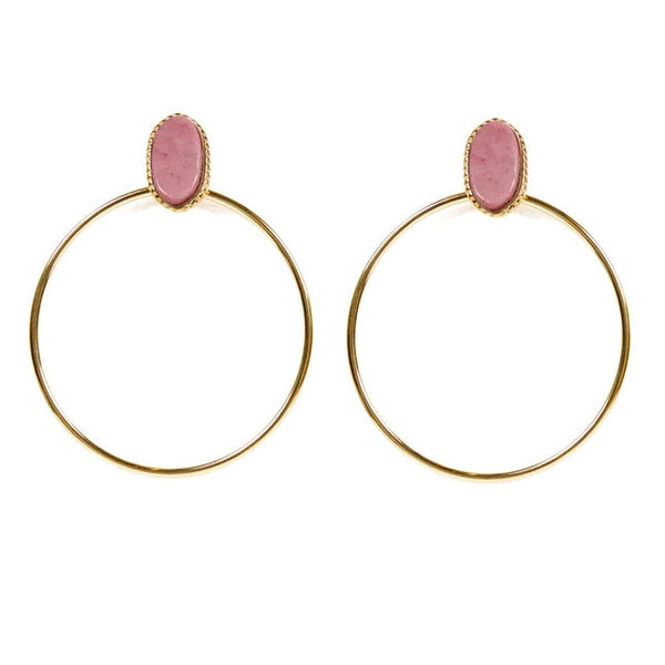 Rihanna stainless steel drop earrings with natural rhodonite stones
