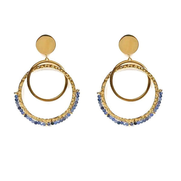 Laurie stainless steel dangling earrings with natural cordierite stones