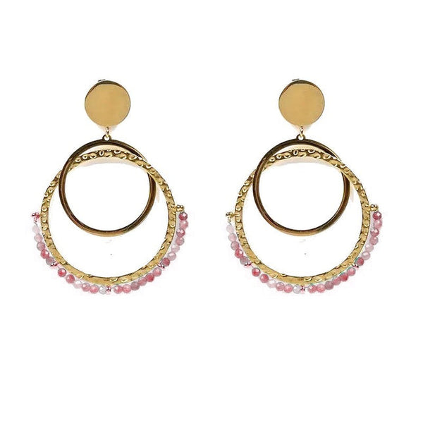 Laurie stainless steel dangling earrings with natural rhodochrosite stones