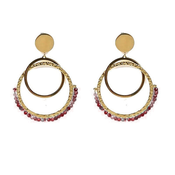 Laurie stainless steel dangling earrings with natural tourmaline stones