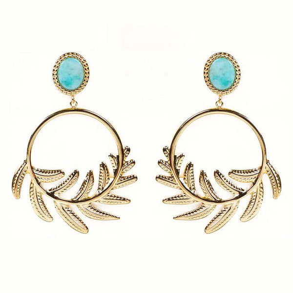 Sohane stainless steel pendant earrings with natural amazonite stones