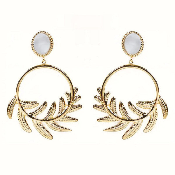 Sohane stainless steel pendant earrings with natural mother-of-pearl stones