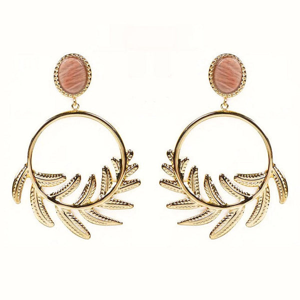 Sohane stainless steel pendant earrings with natural sun stones