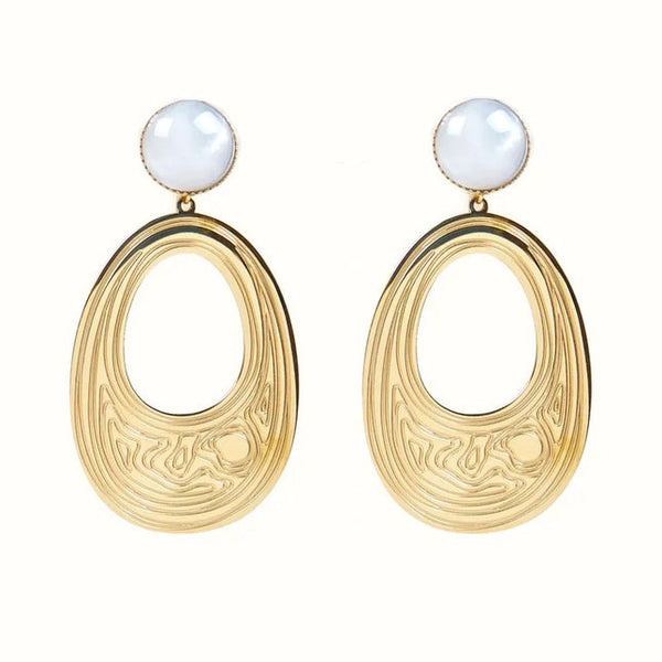 Marie stainless steel pendant earrings with natural mother-of-pearl stones