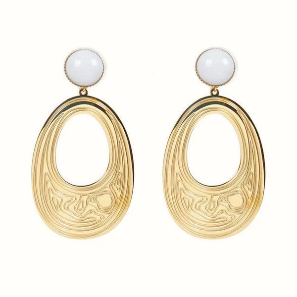 Marie stainless steel dangling earrings with natural white agate stones