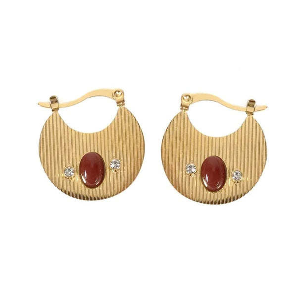 Barbara stainless steel drop earrings with natural red agate stones