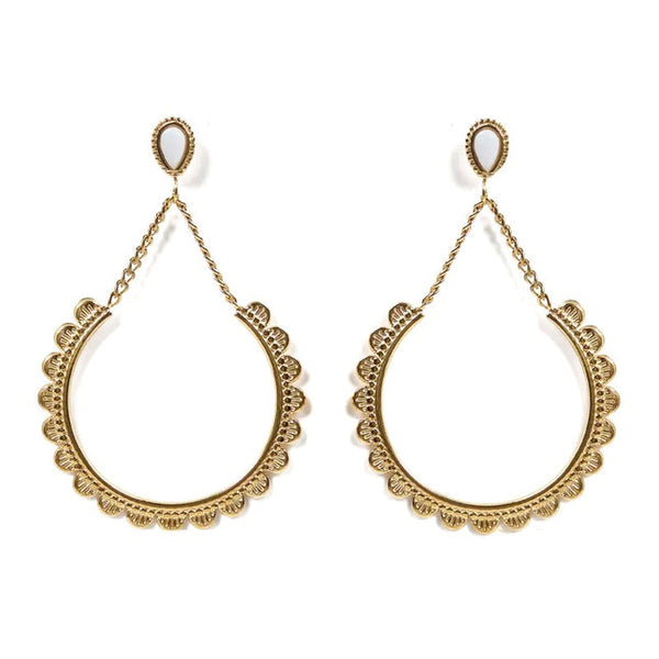 Anaé stainless steel pendant earrings with natural mother-of-pearl stones