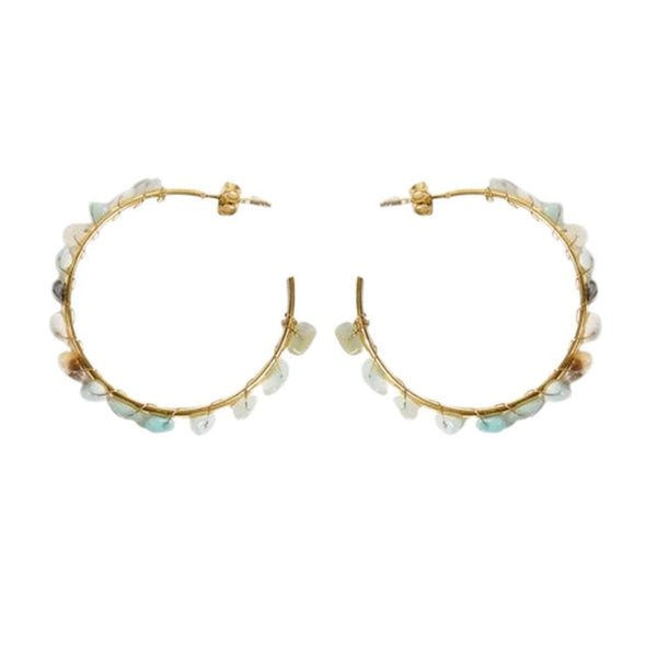 Adélia stainless steel hoop earrings with natural amazonite stones