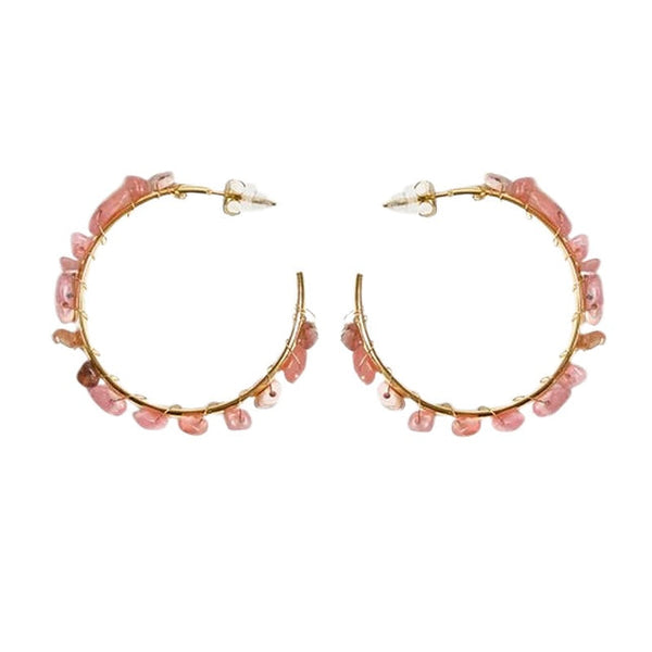 Adélia Creole earrings stainless steel natural rhodonite stones